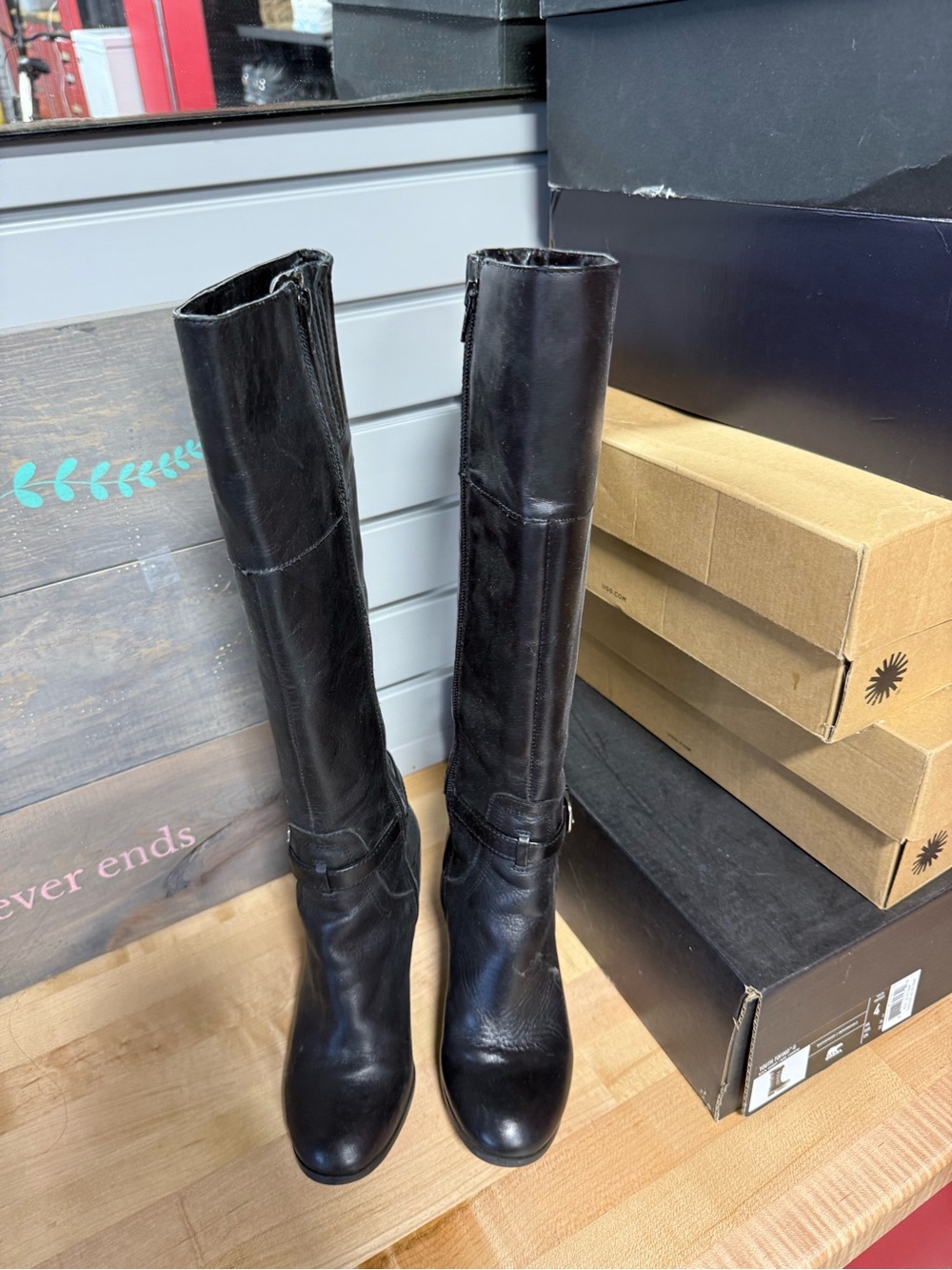Black Leather Knee-High Women's Boots